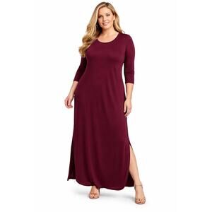 Active Collection Burgundy Maxi Dress XL | Rayon Spandex Curved Hem